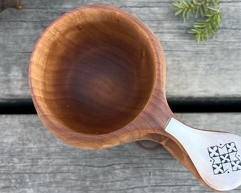 Kuksa cup with two fingered hand- engraved design handle