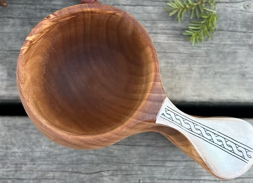 Kuksa cup with two fingered hand- engraved design handle